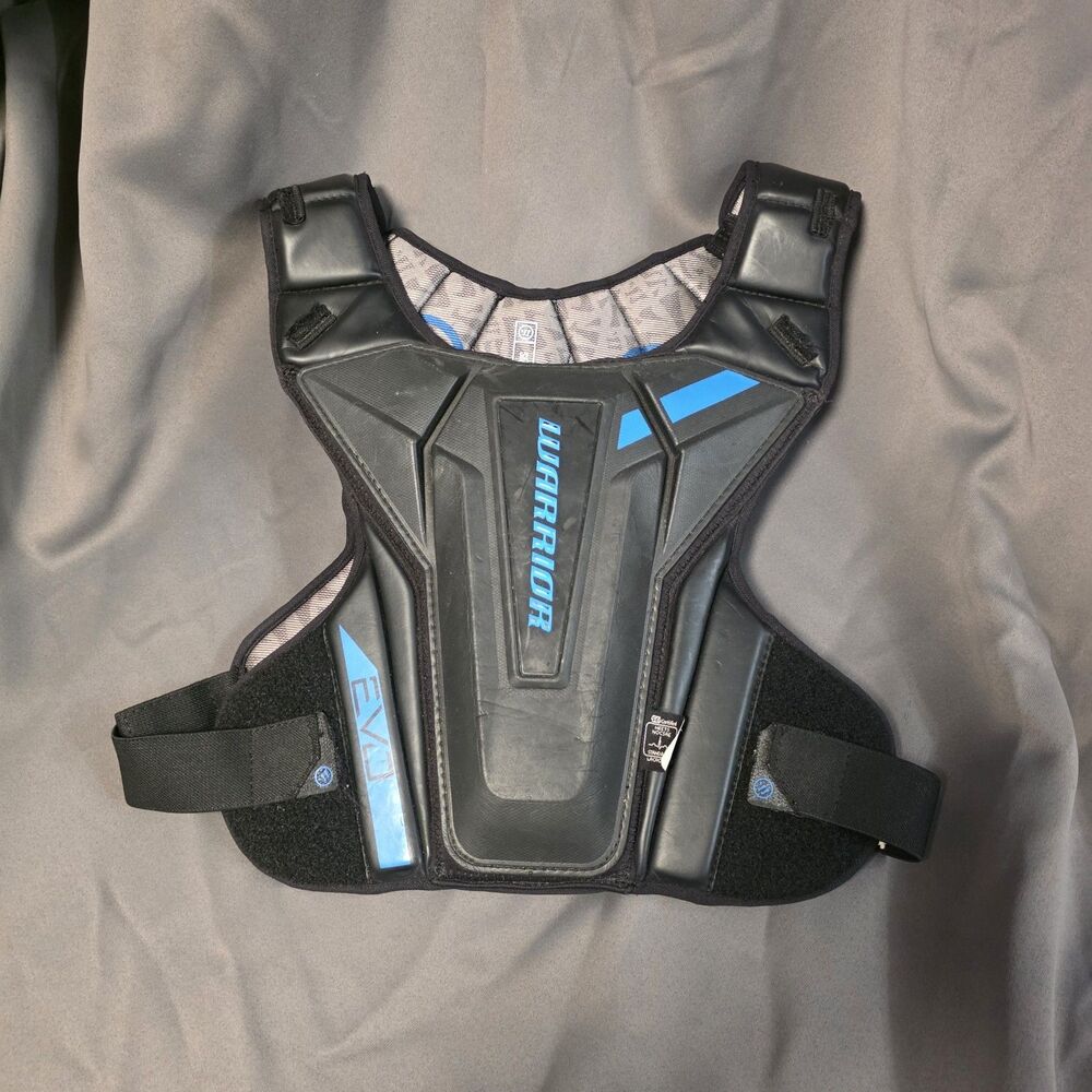 Warrior EVO Adult Medium Lacrosse Chest Protector Shoulder Pad Black/Blue NOCSAE